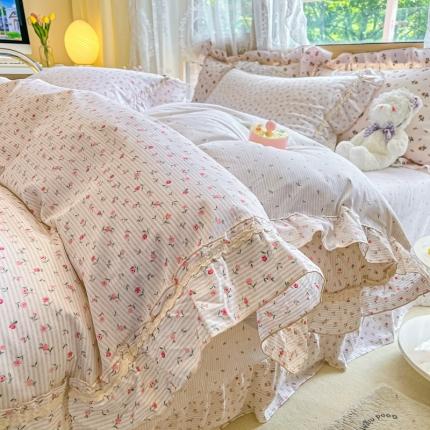 91家纺网 家纺一手货源 找家纺 艾唯希家纺 2024新款全棉韩式花边四件套纯棉公主风田园系列 春田