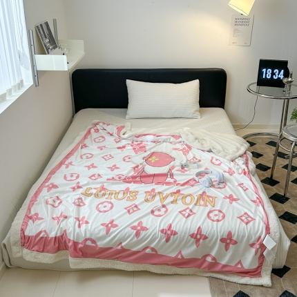 91家纺网 家纺一手货源 找家纺 色鬼 2023新款多功能泰迪绒婴儿绒毛毯盖毯子休闲披肩毯 太阳花粉