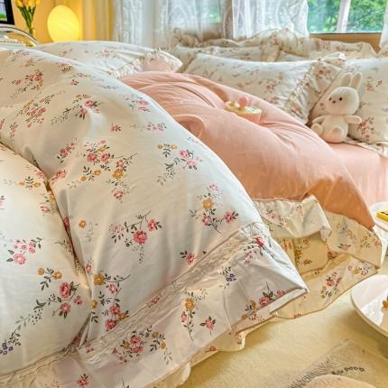 91家纺网 家纺一手货源 找家纺 艾唯希家纺 2024新款全棉韩式花边四件套纯棉公主风田园系列 希雅