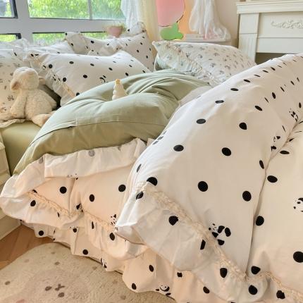 91家纺网 家纺一手货源 找家纺 艾唯希家纺 2024新款全棉韩式花边四件套纯棉公主风田园系列 敦敦熊