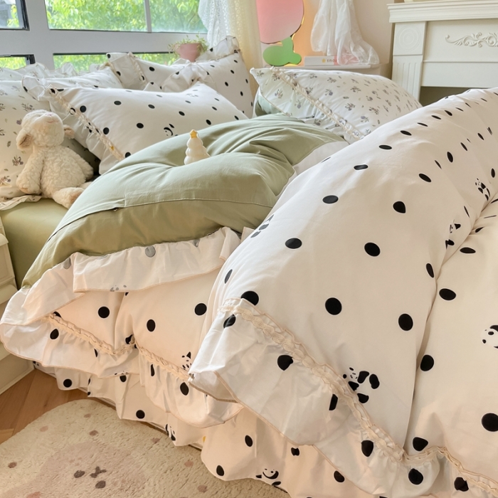 91家纺网 家纺一手货源 找家纺 艾唯希家纺 2024新款全棉韩式花边四件套纯棉公主风田园系列 敦敦熊