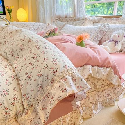 91家纺网 家纺一手货源 找家纺 艾唯希家纺 2024新款全棉韩式花边四件套纯棉公主风田园系列 花梦里