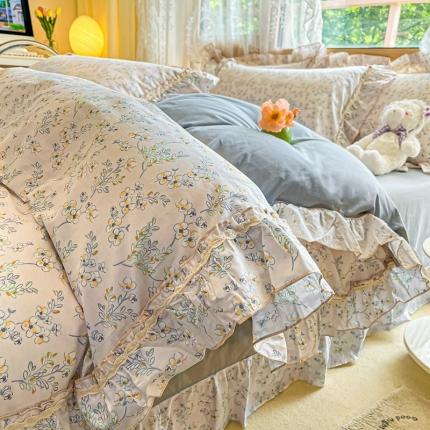 91家纺网 家纺一手货源 找家纺 艾唯希家纺 2024新款全棉韩式花边四件套纯棉公主风田园系列 花韵美