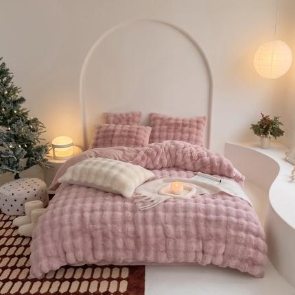 91家纺网 家纺一手货源 找家纺 潘朵拉 2023新款爆款兔毛大泡泡四件套 大泡泡豆沙