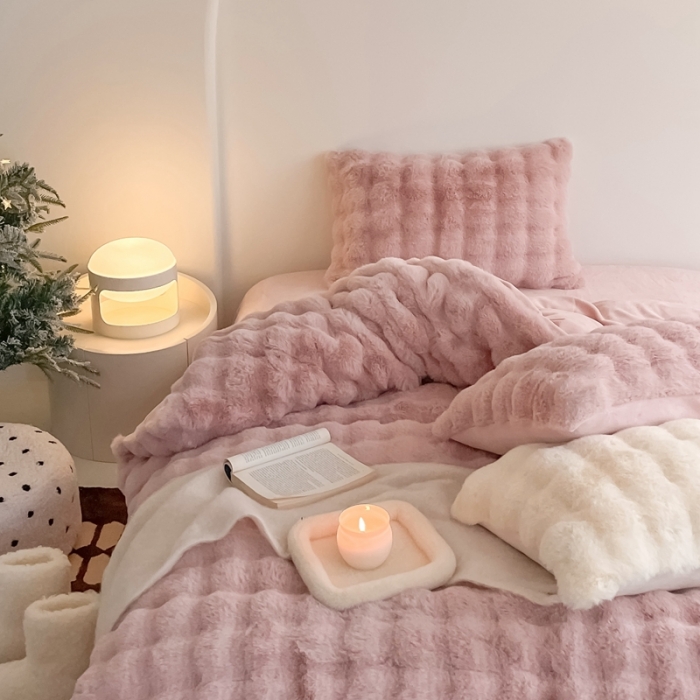 91家纺网 家纺一手货源 找家纺 （总）潘朵拉 2023新款ins小红书风爆款兔毛大泡泡四件套