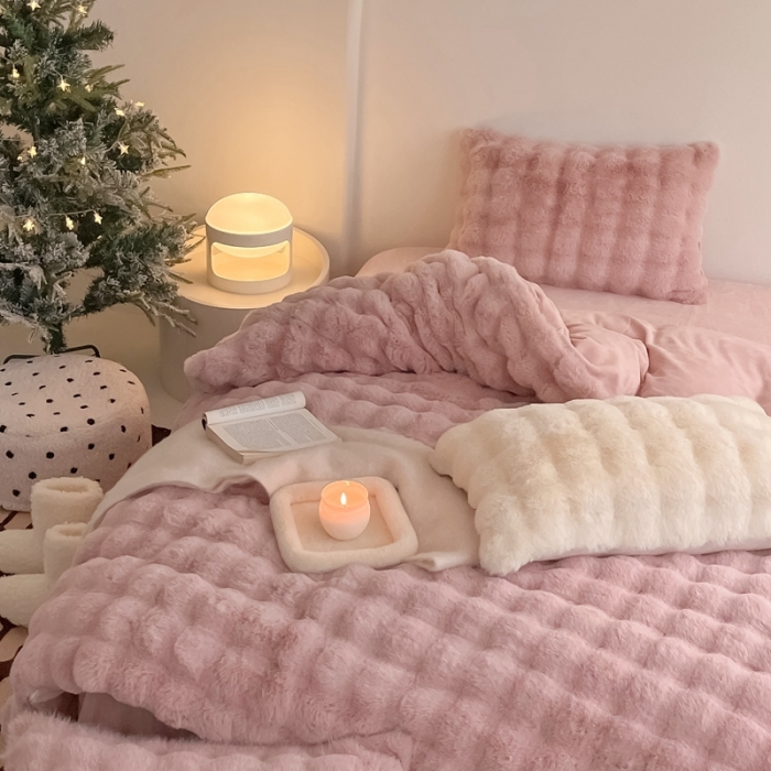 91家纺网 家纺一手货源 找家纺 （总）潘朵拉 2023新款ins小红书风爆款兔毛大泡泡四件套