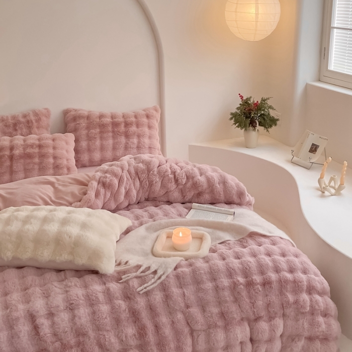 91家纺网 家纺一手货源 找家纺 （总）潘朵拉 2023新款ins小红书风爆款兔毛大泡泡四件套