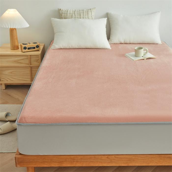 91家纺网 家纺一手货源 找家纺 AB版双面牛奶绒床笠 复合保暖床笠 双面可用 粉绿