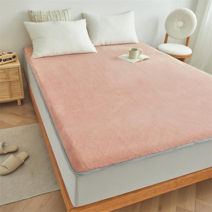 91家纺网 家纺一手货源 找家纺 AB版双面牛奶绒床笠 复合保暖床笠 双面可用 粉绿