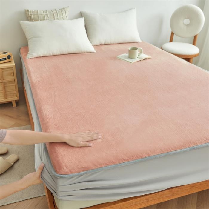 91家纺网 家纺一手货源 找家纺 AB版双面牛奶绒床笠 复合保暖床笠 双面可用 粉绿