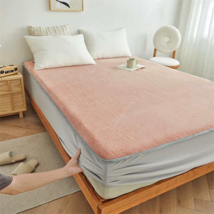 91家纺网 家纺一手货源 找家纺 AB版双面牛奶绒床笠 复合保暖床笠 双面可用 粉绿