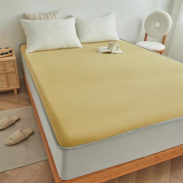 91家纺网 家纺一手货源 找家纺 AB版双面牛奶绒床笠 复合保暖床笠 双面可用 黄灰