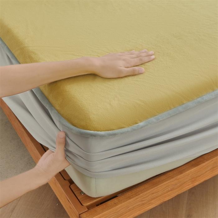 91家纺网 家纺一手货源 找家纺 AB版双面牛奶绒床笠 复合保暖床笠 双面可用 黄灰