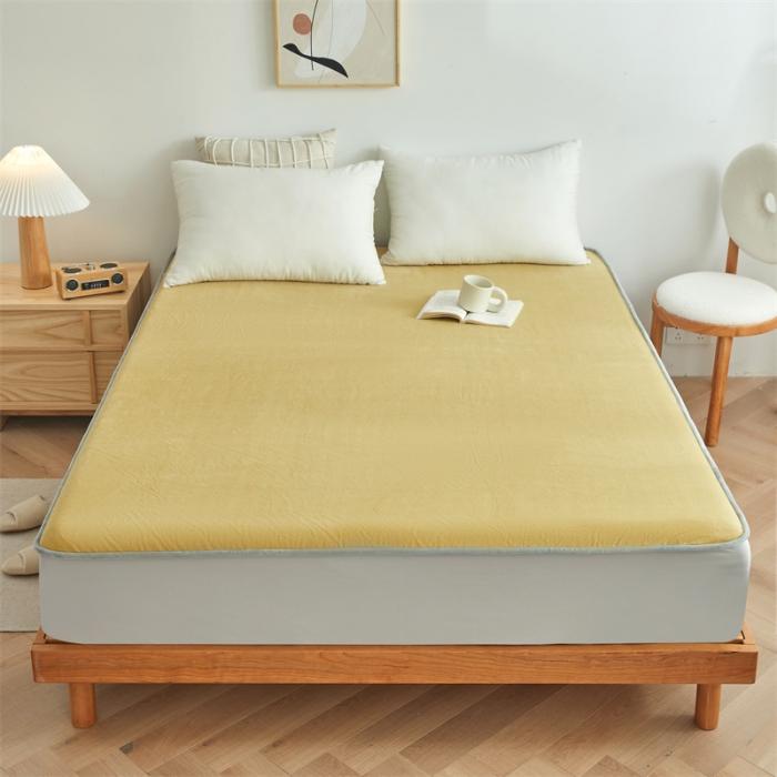 91家纺网 家纺一手货源 找家纺 AB版双面牛奶绒床笠 复合保暖床笠 双面可用 黄灰