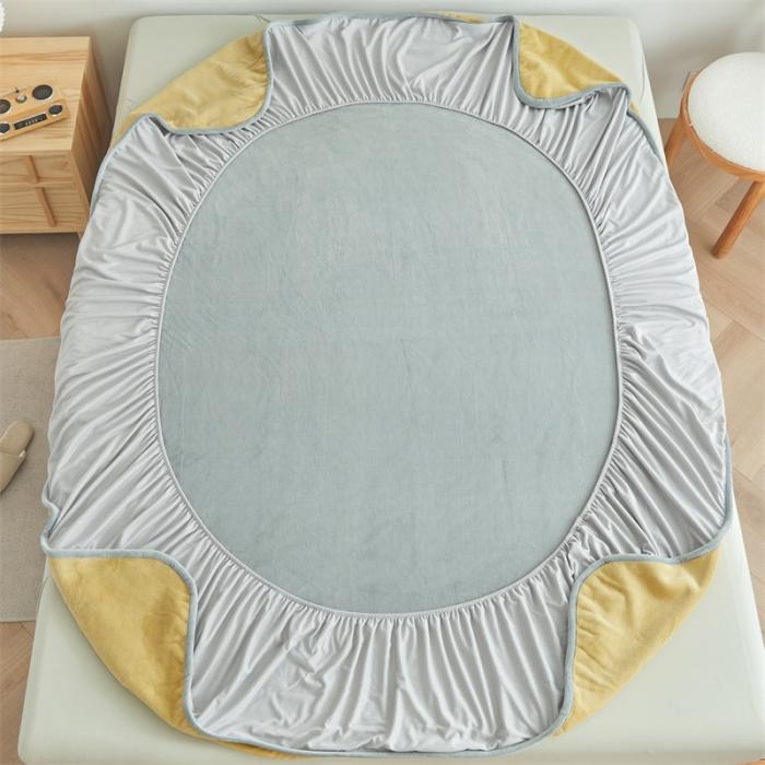 91家纺网 家纺一手货源 找家纺 AB版双面牛奶绒床笠 复合保暖床笠 双面可用 黄灰