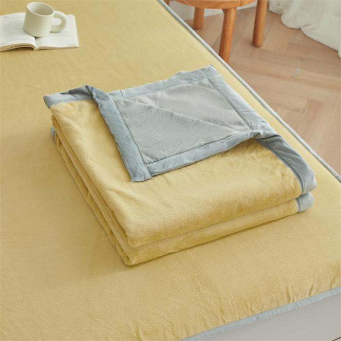 91家纺网 家纺一手货源 找家纺 AB版双面牛奶绒床笠 复合保暖床笠 双面可用 黄灰