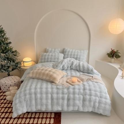 潘朵拉 2023新款爆款兔毛大泡泡四件套 大泡泡浅蓝