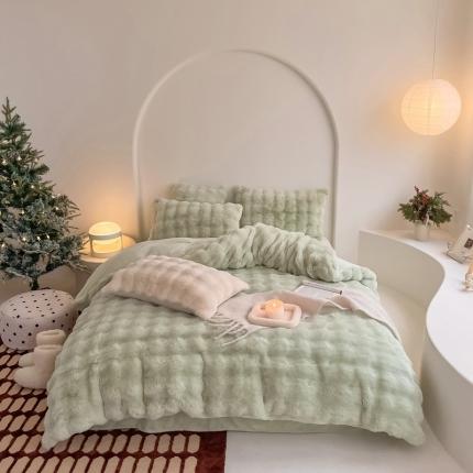 潘朵拉 2023新款爆款兔毛大泡泡四件套 大泡泡浅绿