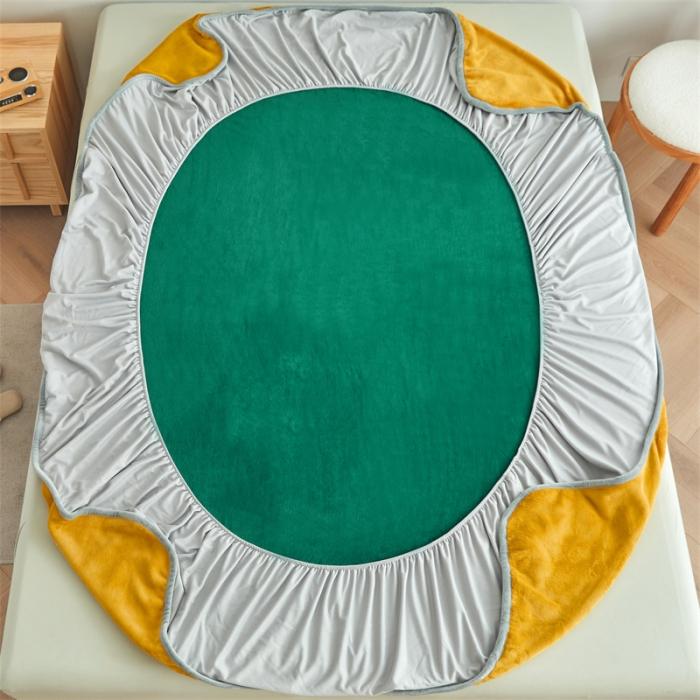 91家纺网 家纺一手货源 找家纺 AB版双面牛奶绒床笠 复合保暖床笠 双面可用 黄绿