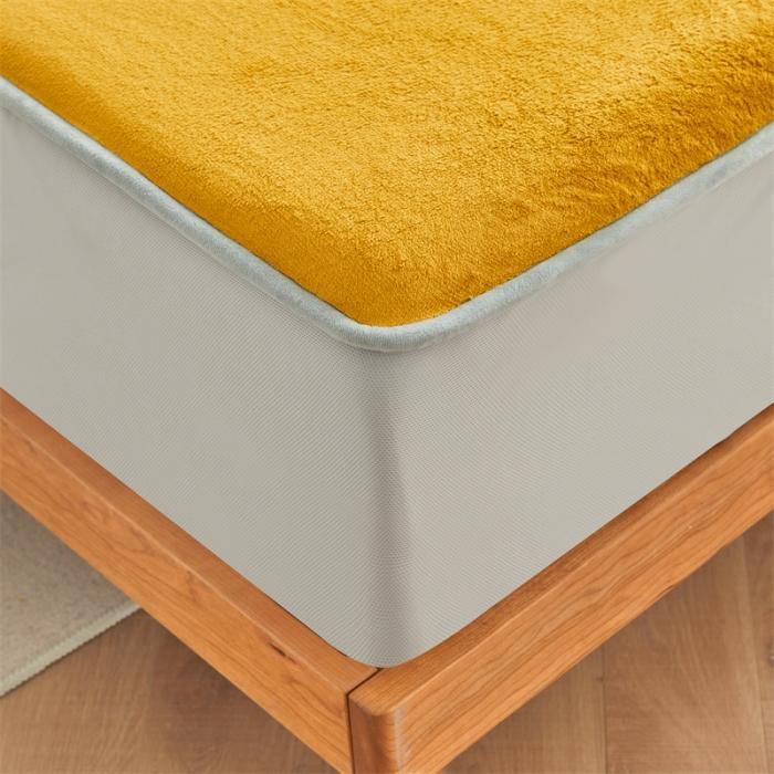 91家纺网 家纺一手货源 找家纺 AB版双面牛奶绒床笠 复合保暖床笠 双面可用 黄绿