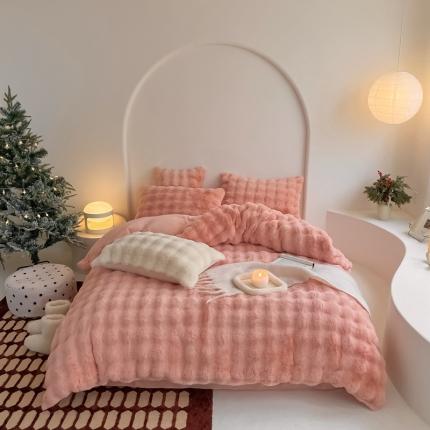 潘朵拉 2023新款爆款兔毛大泡泡四件套 大泡泡蔷薇粉玉