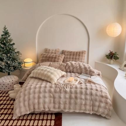 潘朵拉 2023新款爆款兔毛大泡泡四件套 大泡泡驼色