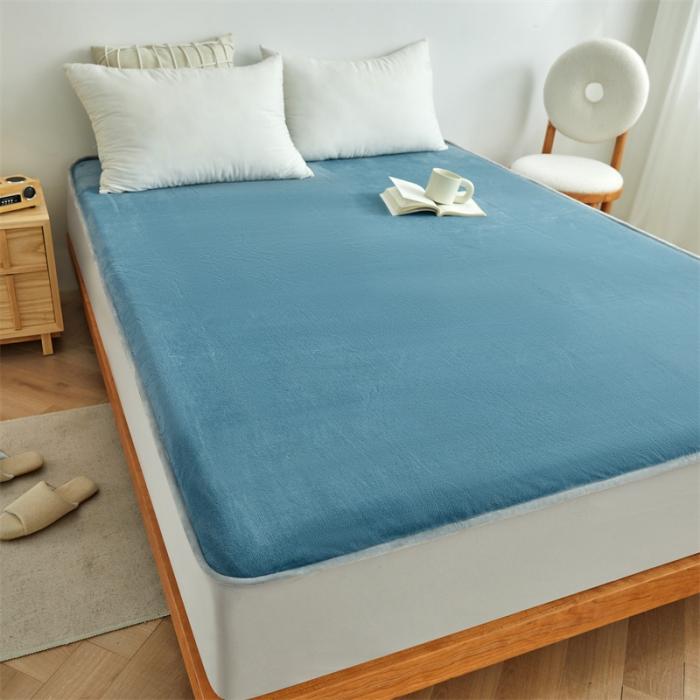 91家纺网 家纺一手货源 找家纺 AB版双面牛奶绒床笠 复合保暖床笠 双面可用 蓝灰