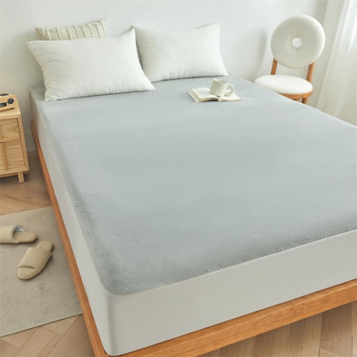 91家纺网 家纺一手货源 找家纺 AB版双面牛奶绒床笠 复合保暖床笠 双面可用 蓝灰