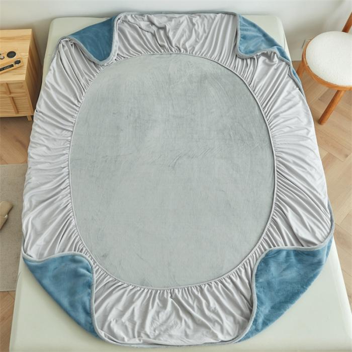 91家纺网 家纺一手货源 找家纺 AB版双面牛奶绒床笠 复合保暖床笠 双面可用 蓝灰