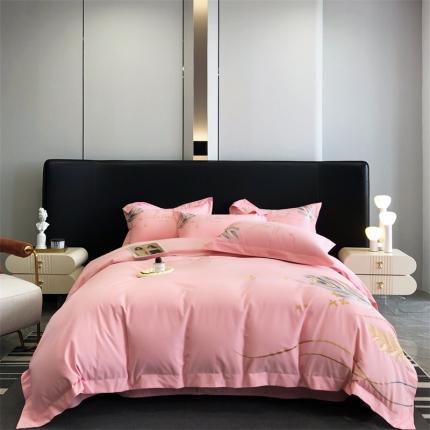 91家纺网 家纺一手货源 找家纺 2023新款纯棉磨毛四件套-戴娜 淡雅粉