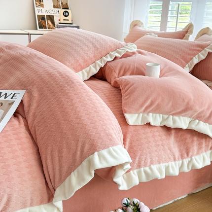 91家纺网 家纺一手货源 找家纺 （总）其奥 2025新款加厚床单床笠款提花牛奶绒四件套-安妮