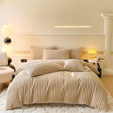 91家纺网 家纺一手货源 找家纺 （总）金爱家 2023新款全消光A类纯色獭兔绒立体牛奶绒四件套