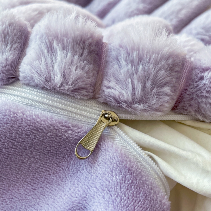 91家纺网 家纺一手货源 找家纺 金爱家 2023新款全消光A类纯色獭兔绒立体牛奶绒四件套 兔毛抽条香芋紫
