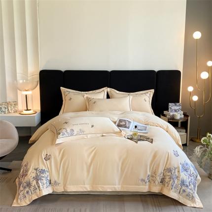 91家纺网 家纺一手货源 找家纺 （总）2023新款高支高密锦棉绣花四件套-巴比伦花园