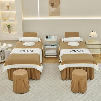 不打烊 2023新款欧洲尼美容床罩四件套 皇家风范 驼色
