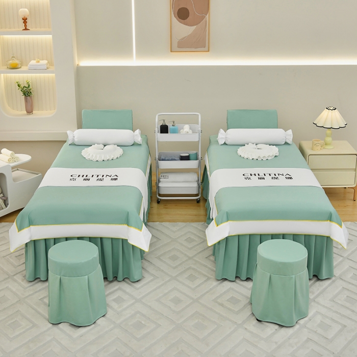 91家纺网 家纺一手货源 找家纺 不打烊 2023新款欧洲尼美容床罩四件套 皇家风范 浅绿色