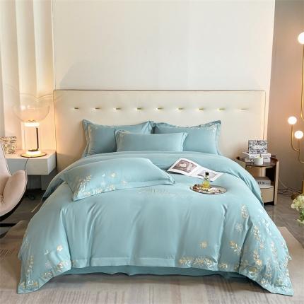 91家纺网 家纺一手货源 找家纺 2023新款AB版亲肤棉绣花四件套-洛可可 繁星蓝