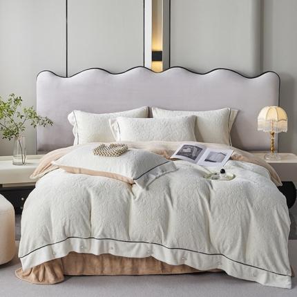 91家纺网 家纺一手货源 找家纺 佳居缘 2023新款230g全消光牛奶绒四件套-花韵系列 花韵-奶白