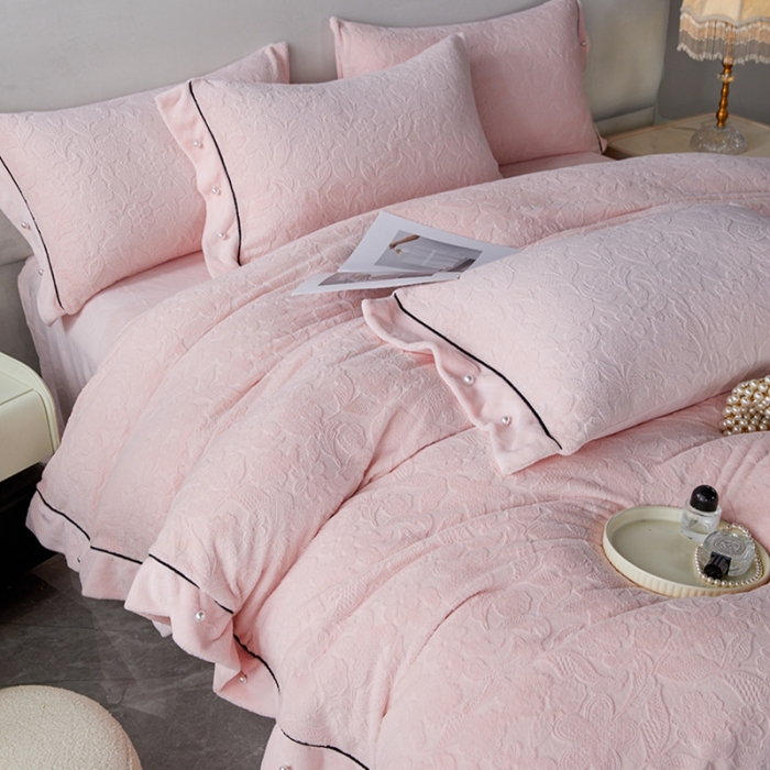 91家纺网 家纺一手货源 找家纺 佳居缘 2023新款230g全消光牛奶绒四件套-花韵系列 花韵-粉