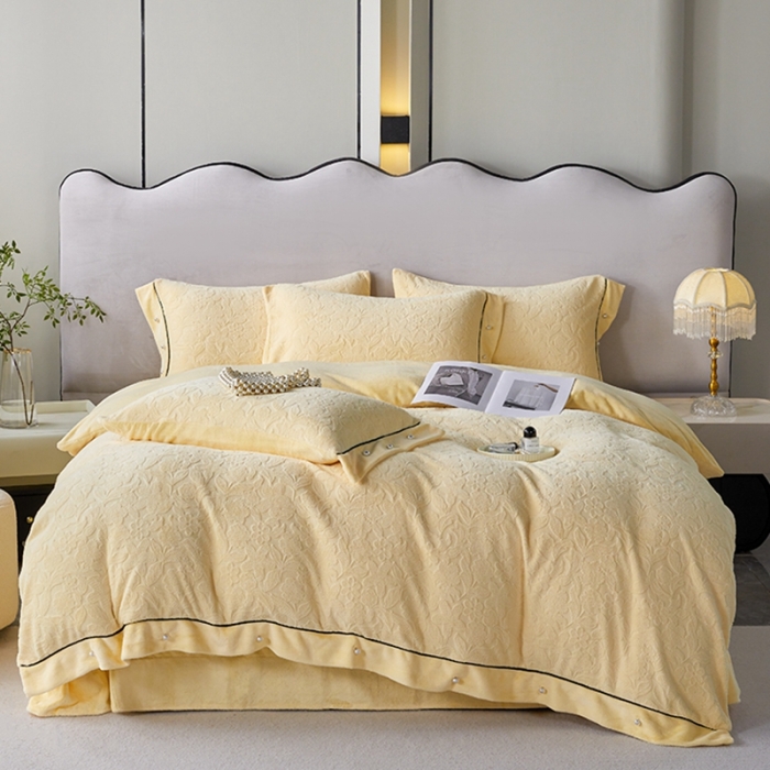 91家纺网 家纺一手货源 找家纺 佳居缘 2023新款230g全消光牛奶绒四件套-花韵系列 花韵-黄