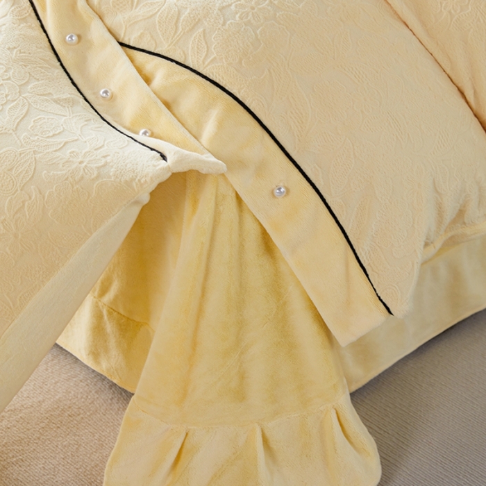 91家纺网 家纺一手货源 找家纺 佳居缘 2023新款230g全消光牛奶绒四件套-花韵系列 花韵-黄