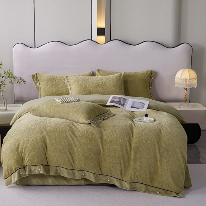 91家纺网 家纺一手货源 找家纺 佳居缘 2023新款230g全消光牛奶绒四件套-花韵系列 花韵-绿