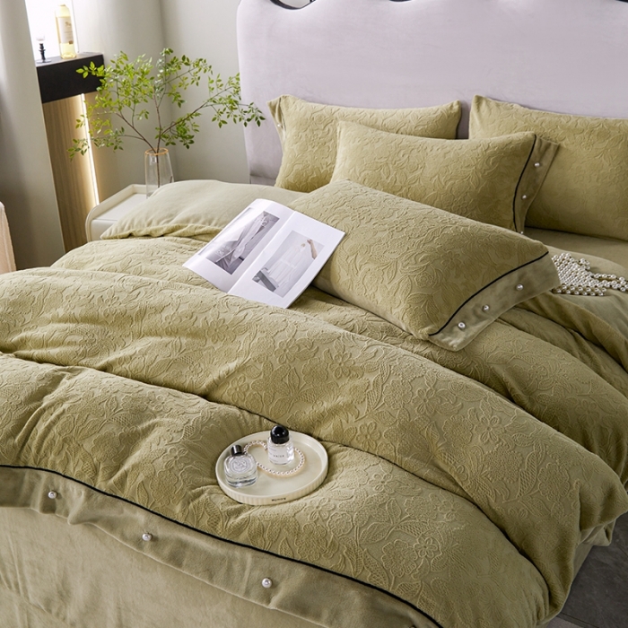 91家纺网 家纺一手货源 找家纺 佳居缘 2023新款230g全消光牛奶绒四件套-花韵系列 花韵-绿