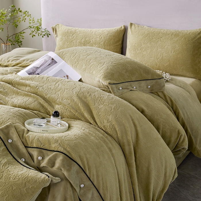 91家纺网 家纺一手货源 找家纺 佳居缘 2023新款230g全消光牛奶绒四件套-花韵系列 花韵-绿