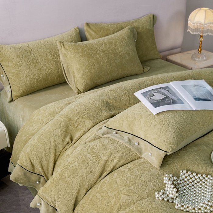 91家纺网 家纺一手货源 找家纺 佳居缘 2023新款230g全消光牛奶绒四件套-花韵系列 花韵-绿