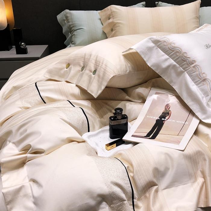 91家纺网 家纺一手货源 找家纺 黑白森林23款100支金线色织提花四件套纯棉床上用品