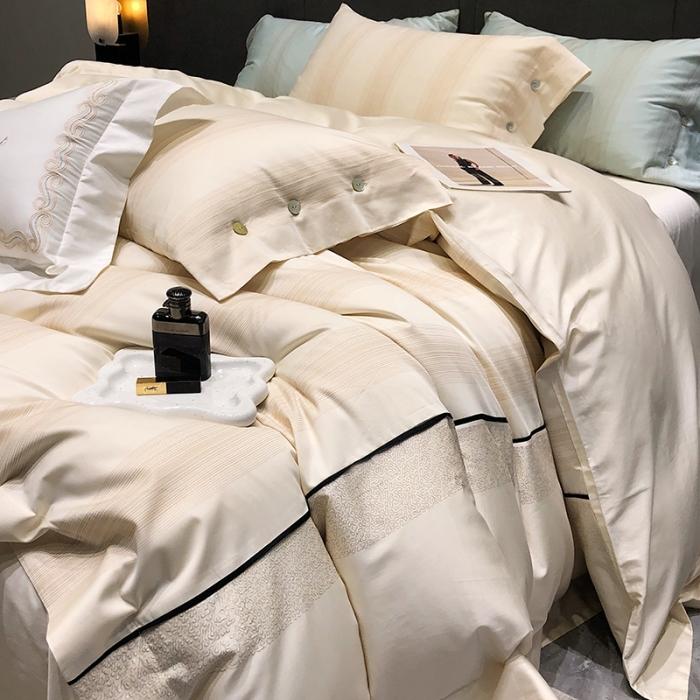 91家纺网 家纺一手货源 找家纺 黑白森林23款100支金线色织提花四件套纯棉床上用品