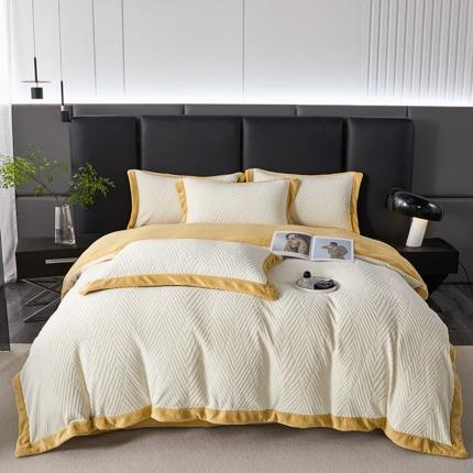 91家纺网 家纺一手货源 找家纺 佳居缘 2023新款230g全消光牛奶绒四件套-印象系列 印象-黄