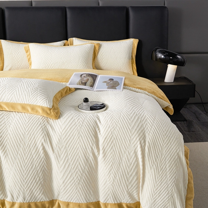 91家纺网 家纺一手货源 找家纺 佳居缘 2023新款230g全消光牛奶绒四件套-印象系列 印象-黄