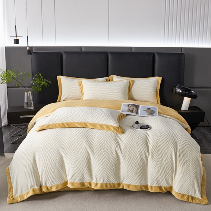 91家纺网 家纺一手货源 找家纺 佳居缘 2023新款230g全消光牛奶绒四件套-印象系列 印象-黄